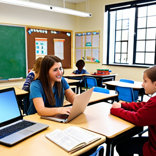 Home 4 **
"A brightly lit, modern classroom with students engaged in personalized learning activities. Some are using laptops, others are working on hands-on projects, and a teacher acts as a facilitator, guiding individual students. The scene should convey a sense of collaboration, exploration, and individualized attention. Include diverse students and emphasize a supportive, empowering atmosphere. The style should be realistic and inviting, like a photograph from a progressive school brochure."
**