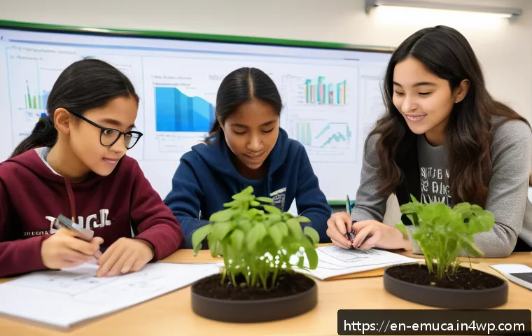 자율적 교육 방법론 적용 사례 - A vibrant classroom scene showing diverse students engaged in a collaborative project-based learning...