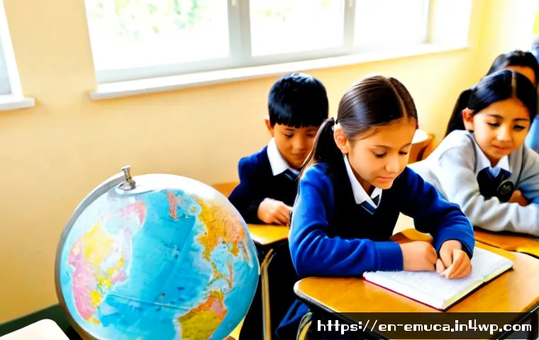 자율적 교육과 글로벌 교육 기준 - Photorealistic modern elementary classroom in an English-speaking public school, diverse children ag...